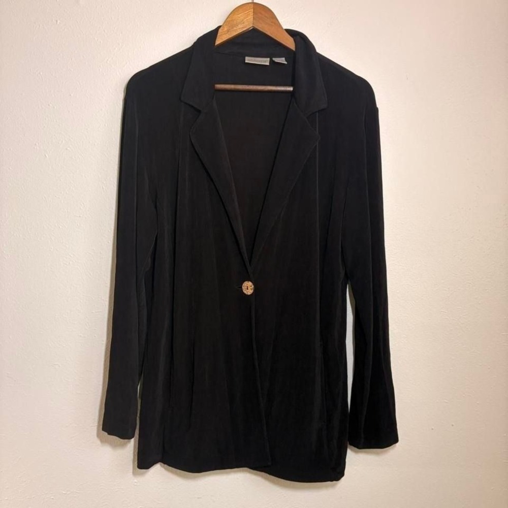 Chicos Travelers Size 2 (L) Black‎ Open Front Cardigan Button Careerwear